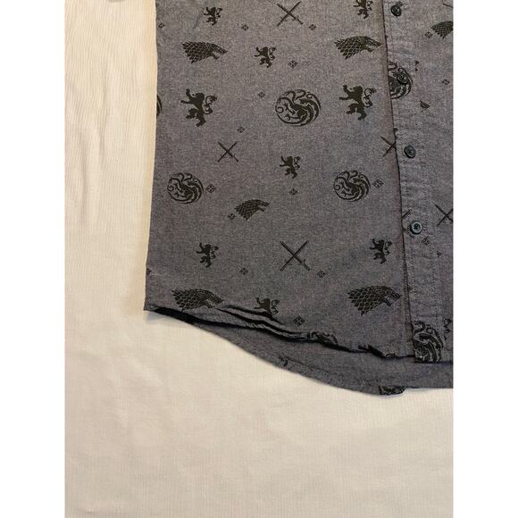 Game of Thrones Button Up Gray House of the Dragon Stark Targaryen Mens Large - Picture 7 of 14